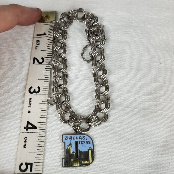 Vintage American Sterling Heavy Curb Triple Round Cable Link Charm Bracelet - Picture 12 of 12